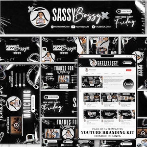 Youtube Branding Kit, Editable Youtube Banners, Intros & Outros and Logo, YouTube Channel Kit, Editable Canva Templates