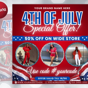 4th of July Flyer, 4th of July Flash Sale Flyer, Independence Day Flyer, DIY Flyer Template, Social Media Post, Canva Flyer,Instant Download