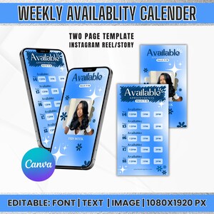 Weekly Availability Calendar Instagram Story, Instagram Story Schedule Template, Available Appointments Calendar, Editable Canva Template