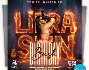 Flyer de aniversário de Libra, aniversariante, flyer de feliz aniversário, temporada de Libra, flyer de festa de Libra, flyer de comemoração, modelo editável do Canva