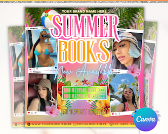 Summer Booking Flyer, June Booking Appointment Flyer For Hair,Braids,Nails,Lashes,Makeup, Hot Summer Deals Flyer, Canva Editable Template