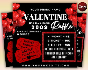 Valentines Raffle Flyer Template, Valentines Day Raffle Giveaway Flyer, Raffle Flyer, Raffle Ticket Flyer, Valentines Giveaway Flyer