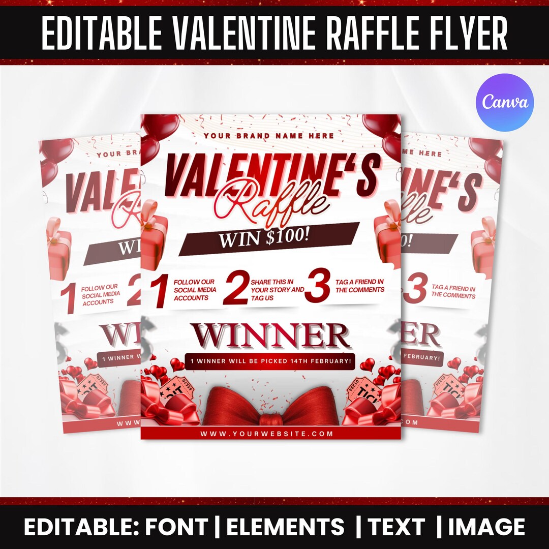 Folleto de rifa para San Valentín, diseño de plantilla de volante DIY ...