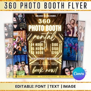 360 Photo Booth Rental Flyer | DIY Event Photography Rental Party Celebration Photobooth Social Media Instagram Editable Canva Template