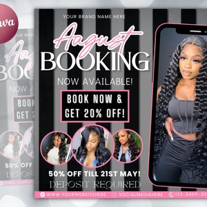 August Bookings Flyer, August Bookings Available, Hair Flyer, August Appointment Flyer, August Calendar Flyer, Makeup, Booking Flyer