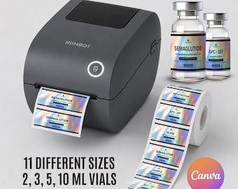 100種類以上のNiimbotペプチドラベルテンプレート、ペプチド療法ラベルCanva、ホログラフィックペプチドバイアルラベル、Niimbotペプチドステッカー、3mlバイアルラベル