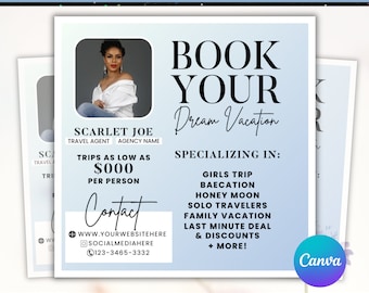 Travel Agent Flyer Template, Travel Agent Content, Girls Trip Flyer, Travel Flyer, Social Media Flyer, Canva Template Instant Download