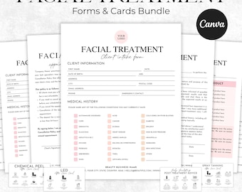 Formularios de tratamiento facial, formularios de admisión facial, admisión de clientes de esteticista, formularios de consentimiento para el cuidado de la piel imprimibles, formulario de consulta facial editable
