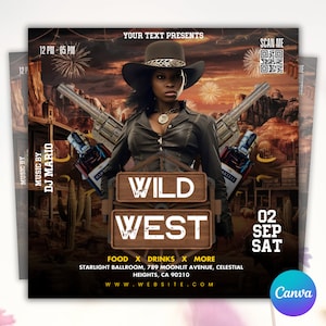 Western Party Flyer, Night Club Flyer, Summer Pool Party Flyer, Cowgirl Party, Social Media Flyer, Editable Canva Template, Instant Download