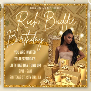 Birthday Flyer Template| DIY Golden Goddess Bday Social Media Instagram Invitation RSVP Boutique Hair Lash Nails Beauty Editable Canva Flyer