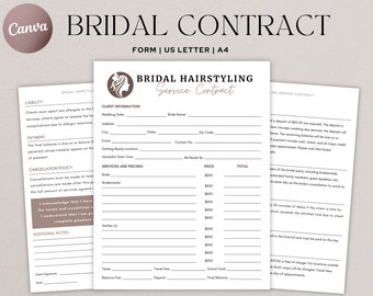 Plantilla de contrato de cabello nupcial, contrato nupcial, plantilla de contrato, estilistas independientes, servicios de salón de fiesta nupcial de boda, Canva