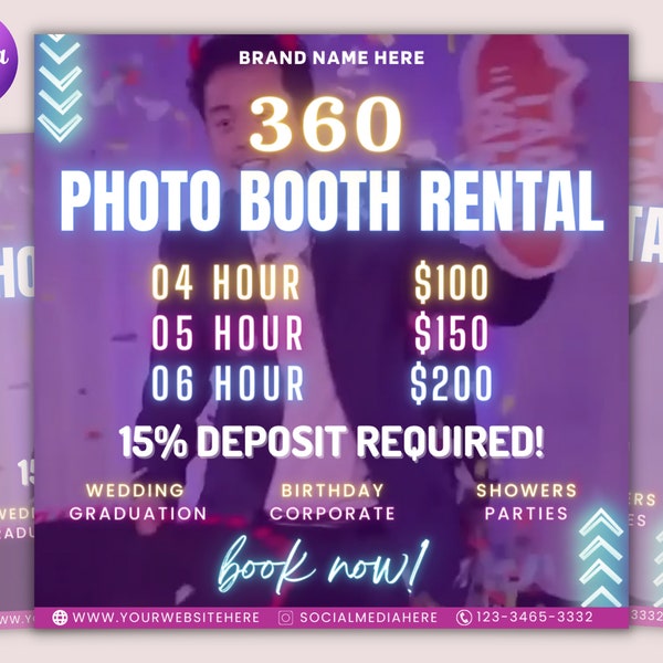 Animated 360 Photo Booth Flyer | Book Now Flyer | Event Photography Rental Party Celebration| Photobooth Instagram | Editable Canva Template