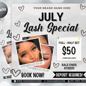 July Booking Flyer, Lash Special Flyer, DIY Summer Flyer, Summer Sale Flyer, Social Media Flyer, Canva Flyer Template, Digital Download