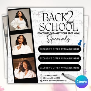 Back To School Flyer, Back to school sale flyer, Back to school hair flyer, DIY canva template, Back 2 School Flyer, Braid Special Flyer