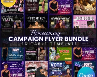 Bearbeitbares Flyer-Bundle für die Heimkehr-Königin, Wahlkampf-Flyer-Paket für die Heimkehr-Königin, Vote for Queen Canva-Vorlage, Vote for Me-Flyer