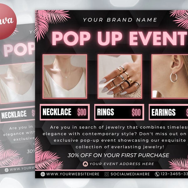 Permanent Jewelry Pop Up, Permanent Jewelry Flyer,  Editable Instagram Post, Permanent Jewelry Marketing, Canva Flyer, Instant Download