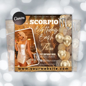Scorpio Birthday Flyer, Birthday Template, Birthday Girl, Party Flyer, Celebration Flyer, Birthday Event, Birthday Invite, Canva Flyer