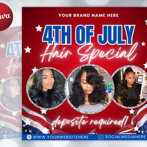 4th of July Flyer, 4th of July Hair Deals Flyer, Independence Day Flyer, DIY Flyer Template, Social Media Post, Canva Flyer,Instant Download