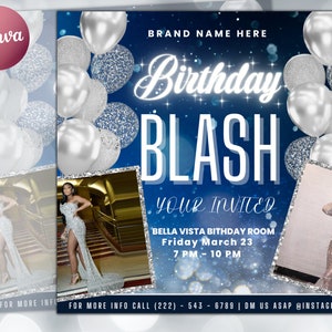 Birthday Bash Flyer, Birthday Flyer Girl, DIY Flyer Template Design, Birthday Party Invites Flyer, Premade Celebration Instagram Post