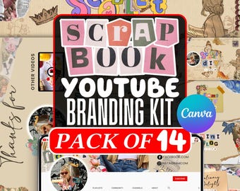 Scrapbook Youtube Branding Kit, Editable Youtube Banners, Intros & Outros and Logo, YouTube Channel Kit - Minimal, Editable Canva Templates