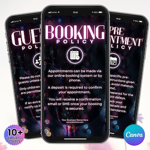 Lash Tech booking Policy Instagram Template Terms And ConditionsTemplate, Payment refund  Cancellation Policy, Booking Policy Canva Template