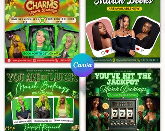 March Booking Flyer Bundle, March Books, Casino Flyer, Book Now Flyer, St. Patricks Day Flyer, Lash Tech Flyer Mua Nail Flyer Canva Template
