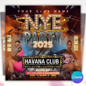 New Year Party Flyer 2025, Canva Template Flyer, Happy New Year, Countdown Night Event Flyer, DIY Event Flyer, Dj Party Flyer Template