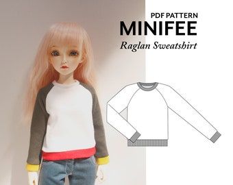 Patrón de costura para sudadera raglán Minifee, ropa BJD MSD 1/4 (patrón PDF)