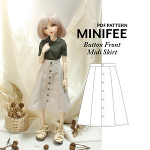 Minifee skirt sewing pattern, BJD Slim msd pdf pattern, Unoa clothes 1/4 18 inch ball jointed doll