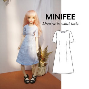 Minifee ドレス BJD 縫製パターン、PDF Unoa 服、18 インチ人形服、1/4 ボールジョイント人形スリム MSD