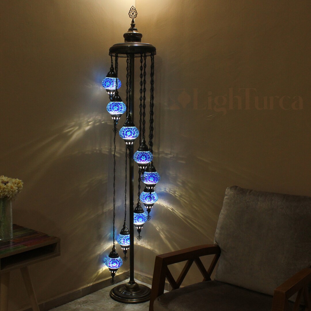 9 Globes Turkish Mosaic Floor Lamps Colour Options Handmade Etsy