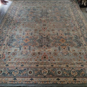 Hand Tufted Wool Oriental Rug: Light Blue Peach Persian Style