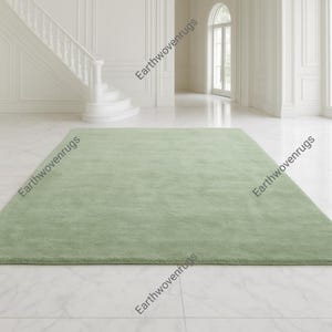 6x9 solid color rug Hand Tufted Wool Rug: Light Green Plush Carpet for Modern Living unique handmade carpet custom size available ..