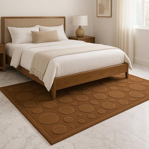 Hand Tufted Wool Rug: Modern Brown Circle Pattern, High-Low Texture