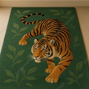 Animal design handmadeHand-Tufted Wool Tiger Rug: Jungle Animal Motif for kids  nursery room eco friendly gift for living room bedroom.