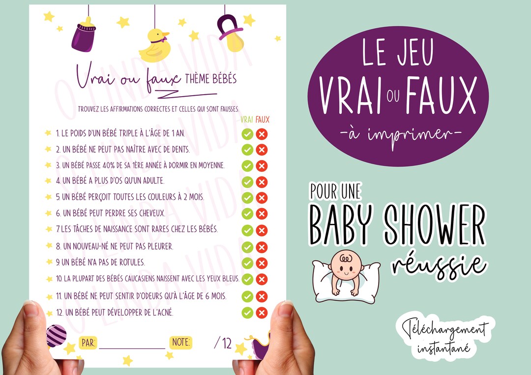 Jeu Baby Shower à Imprimer Quiz Bébé vrai Ou Etsy