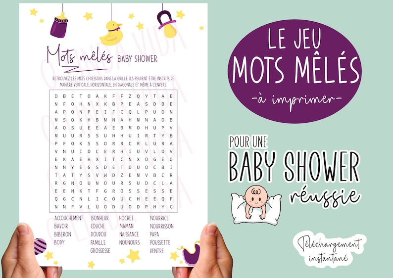 Jeu Baby Shower à Imprimer Mots Mêlés Bébé Fête Naissance Etsy