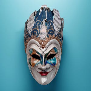 Joker Venetian Mask Iconic Techno Blue - Colorful Rio Carnival Mask - Jolly Mask