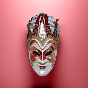 Joker Venetian Mask Iconic Techno Red - Colorful Rio Carnival Home Wall Decor -