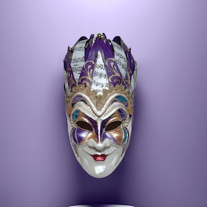 Joker Venetian Mask Iconic Techno Purple - Colorful Rio Carnival Mask - Jolly