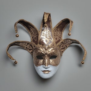 Opulent Golden Venetian Jolly Mask - Authentic Jester Design - Handcrafted Luxurious Golden Joker - Venetian Gold Mask - Home Decor Mask