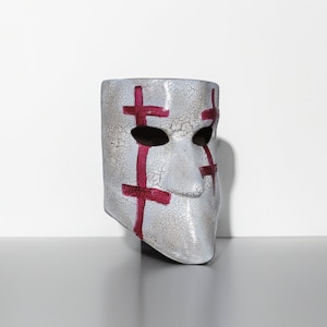 Historical Venetian Bauta Mask - Red Accents on White - Traditional Crusades