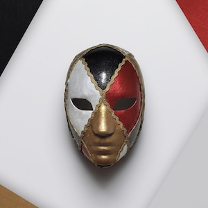 Harlequin Style Red, Gold, Black and White - Venetian Mask - Bauta Mask -