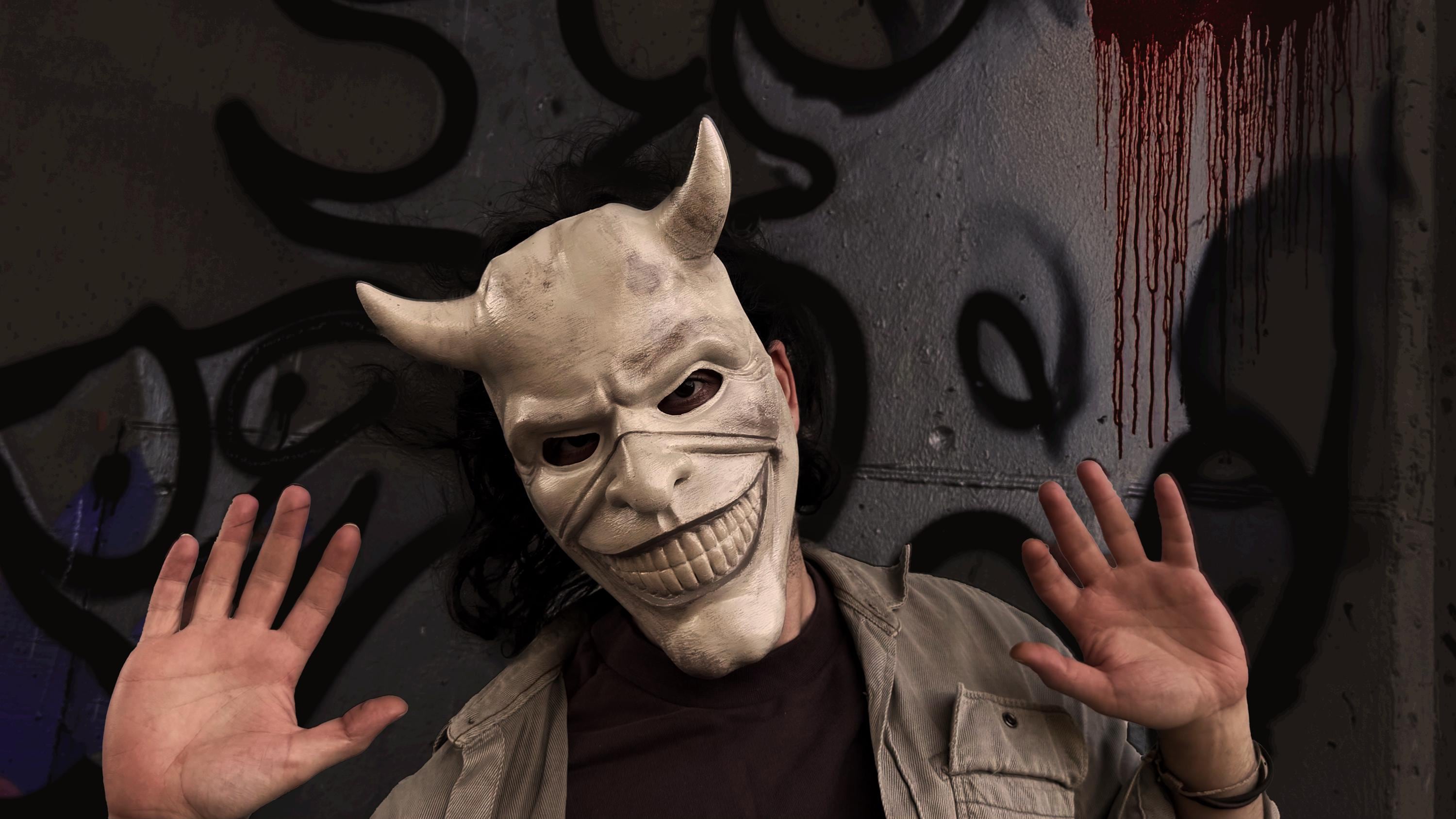 黒い電話掴みマスク：角のあるホラーマスク、ゴシックコスプレ - Etsy 日本