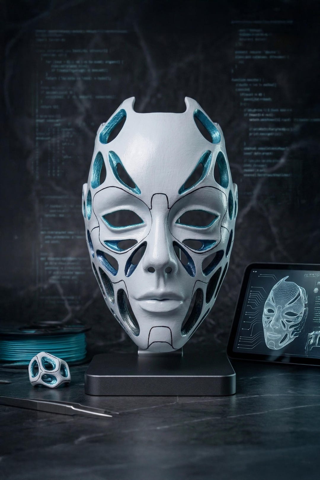 Neural Veil Cyberpunk AI Comcept Mask: Sci-fi Cosplay, AI Futuristic ...