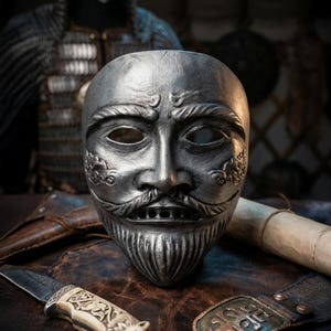 Kipchak Cuman Turkic Warrior Embroided Mask: Medieval Steppe Nomad Wall Decor – Handmade Historical Mask