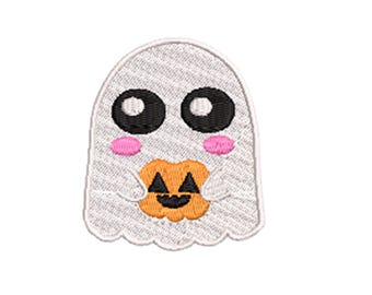 Pumpkin Ghost Embroidery Design, DST Cute Fall Machine Embroidery PES, Halloween Kawaii Ghost Spooky Instant Download  Hus Jef Exp, 5 Sizes
