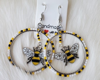 beaded hoops with bee charms