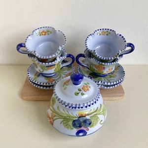S.C.O. Orvieto coffee service in Italian ceramic, coffee set with sugar bowl, colorful ceramics from the 80s, Italian ceramics from Orvieto