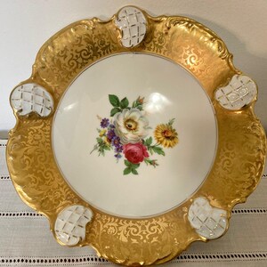 Rosenthal Alt Brabant Gold porcelain plate, Vintage centerpiece with gold decoration, Bowl with pedestal, Germany 1930s/50s